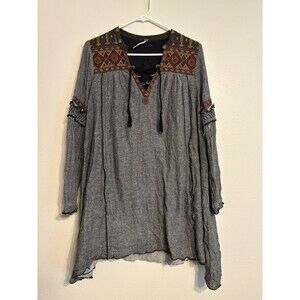 Free People Dress Women's XS Gray Aztec Embroidered Southwestern